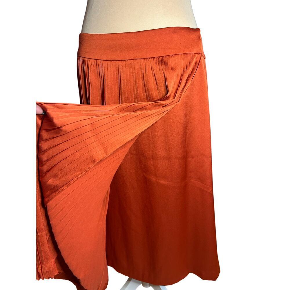 Banana Republic Olivia Palermo Burnt Orange Pleated Midi Wrap Satin Skirt Sz 14 - Picture 3 of 9